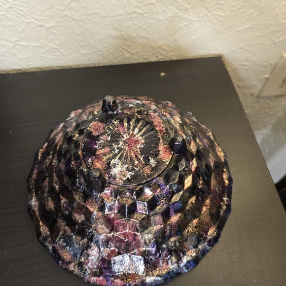 HANDCRAFTED Upcycled Glass Abstract Dish HANDPAINTED Tabletop Art Decor Bowl - Picture 9 of 17